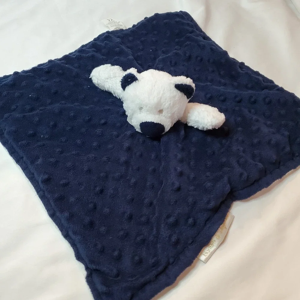 Blankets And beyond Navy Blue White bear‎ lovey minky dot Security Blanket